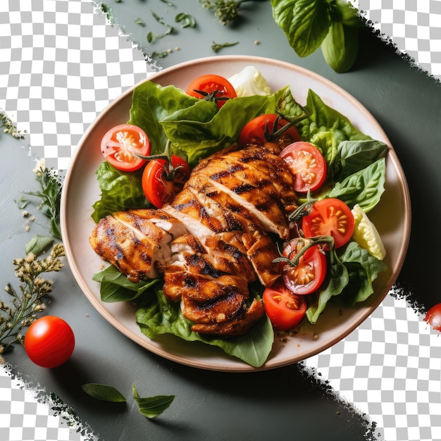 Healthy grilled chicken breast with lettuce and tomatoes transparent background