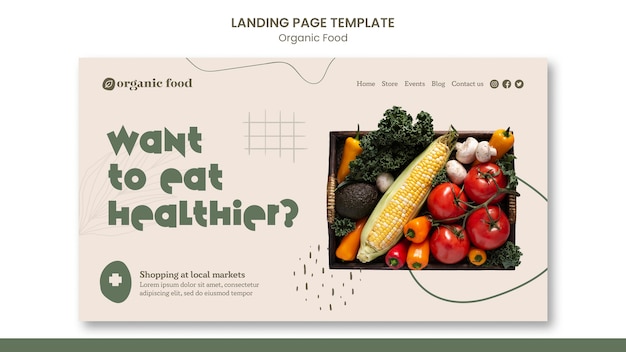 PSD healthy home grown food landing page template with organic shapes