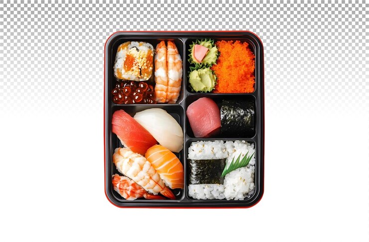 PSD healthy japanese bento box with balanced meals