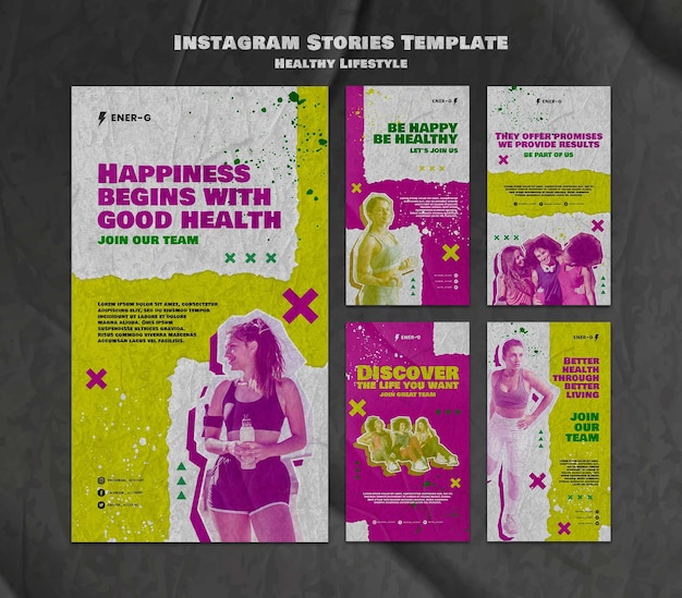 Healthy lifestyle design template of instagram stories