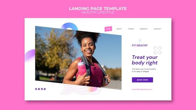 Healthy lifestyle landing page design template