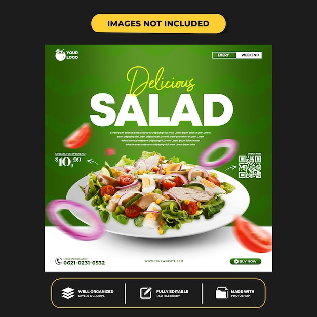 PSD modello di banner post instagram per la promozione del menu sano sui social media