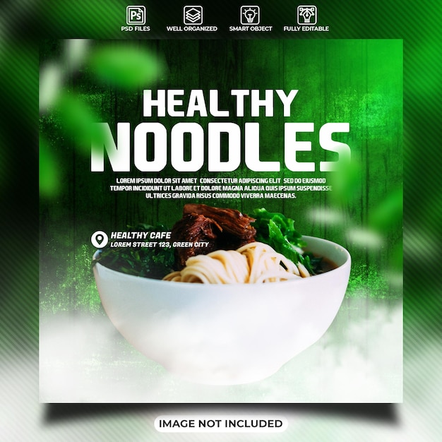 Healthy noodles food social media poster template