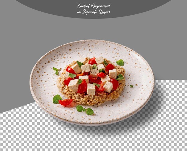 healthy oat meal breakfast in plate isolated on transparent background