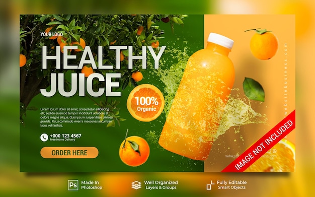 Healthy orange juice drink menu restaurant special for promotion post website banner template