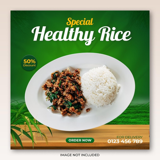 PSD healthy rice social media post template design