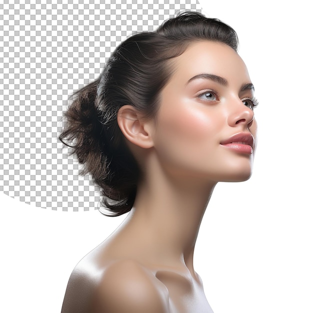 PSD Портрет косметической модели с здоровой кожей на прозрачном фоне