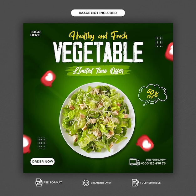 PSD menu di cibo speciale sano social media di verdure modello di post su facebook o instagram