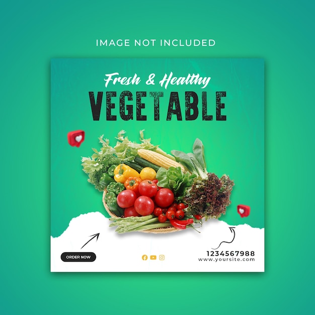 PSD 건강한 야채와 과일 식료품 소셜 미디어 포스트 배너 템플릿