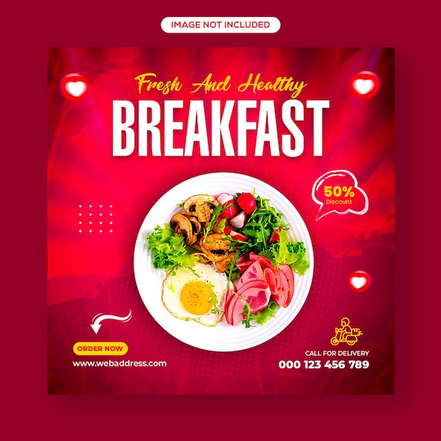건강한 야채 아침 식사 음식 소셜 미디어 게시물 또는 Instagram 게시물 웹 배너 디자인