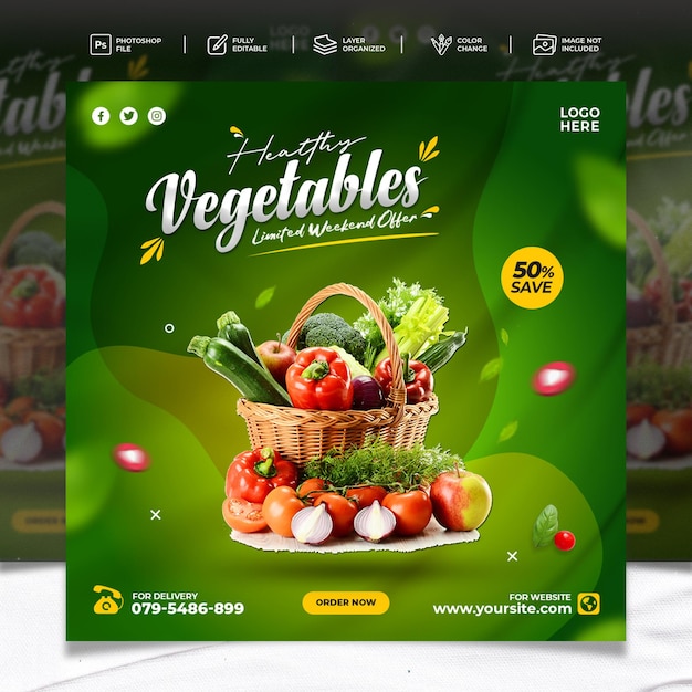 Promozione di ricette di alimenti vegetali sani facebook instagram social media post