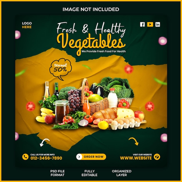 PSD healthy vegetable and fruit grocery delivery social media instagram post banner template design