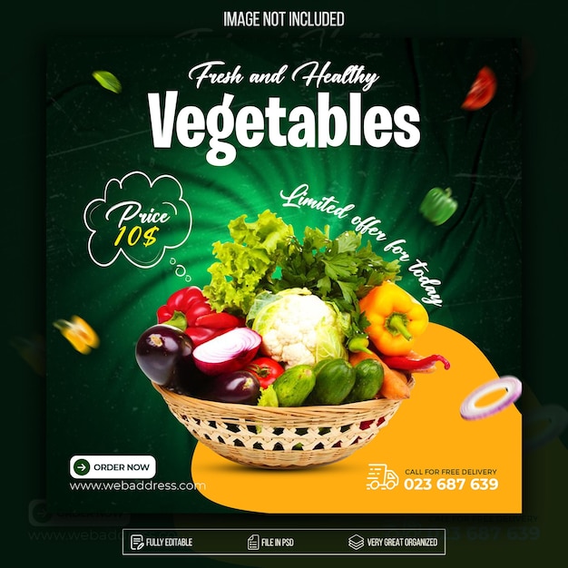 Healthy Vegetables and food promotion social media instagram post banner design template Premium