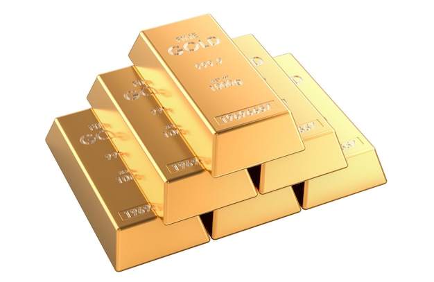 heap of golden bars golden ingots 3d rendering isolated on transparent background