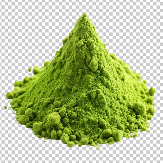 PSD heap of green matcha tea powder transparent background