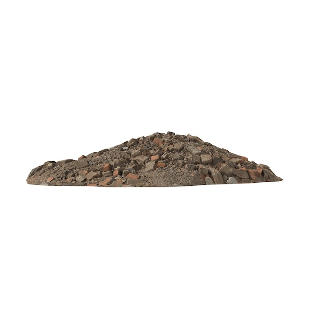 Heap of rubble and debris isolated transparent background 3d rendering
