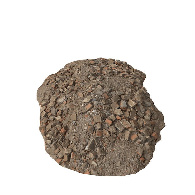 Heap of rubble and debris isolated transparent background 3d rendering