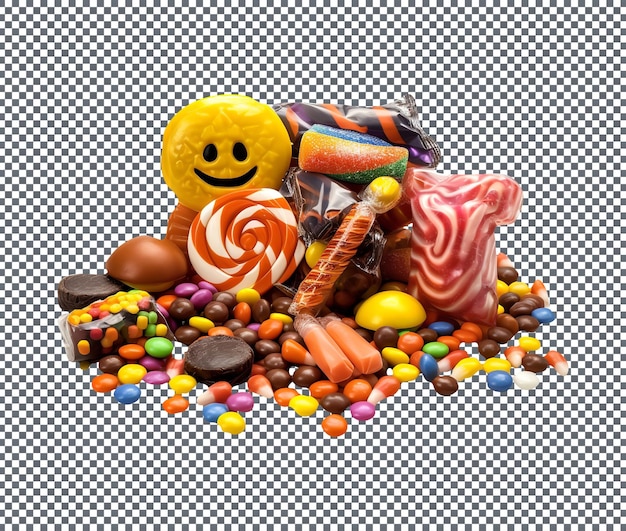 Heap tasty candies treat isolated on transparent background