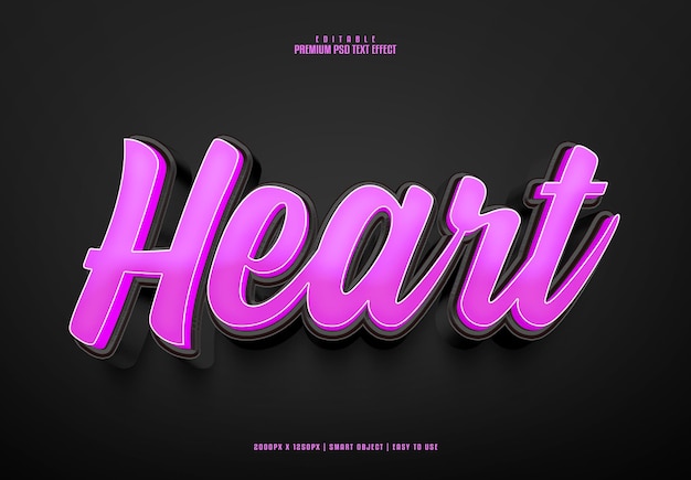 Heart 3d editable premium psd text effect