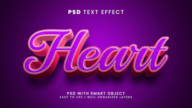 Heart 3d editable text effect with love and romantic text style