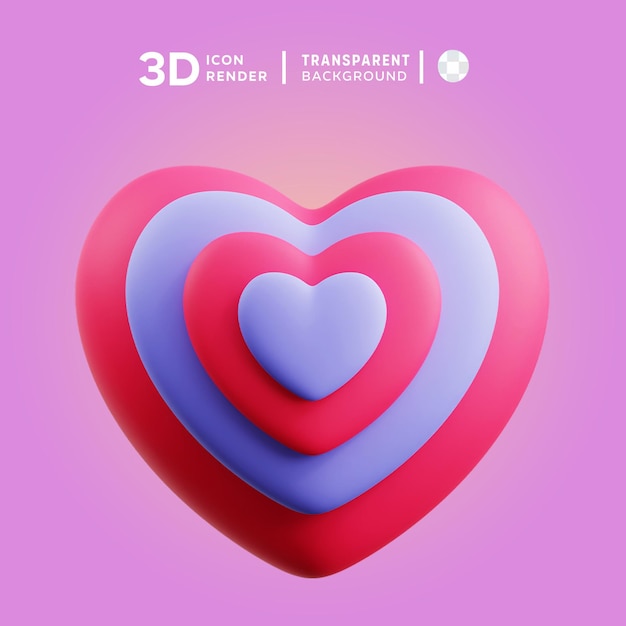 PSD Иллюстрация сердца в 3d, отображающая 3d-икону в цветном изолированном виде