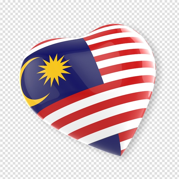 PSD heart in 3d render with flag of malaysia