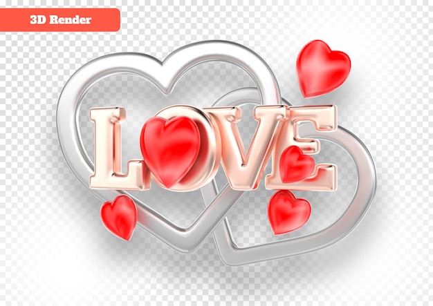 PSD heart 3d render with font love