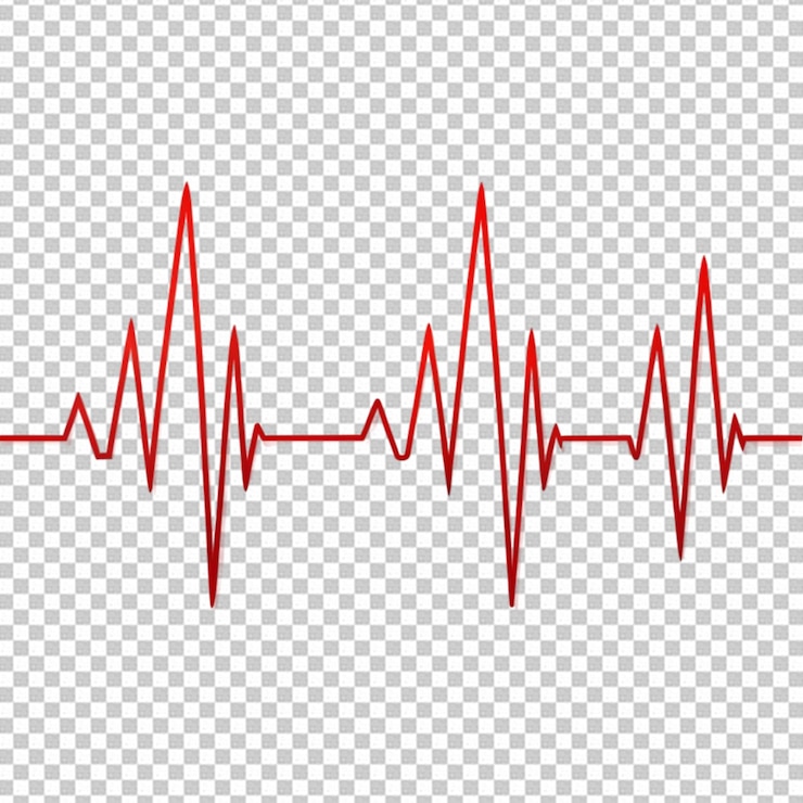 PSD heart beat on ecg red heartbeat line isolated on transparent background
