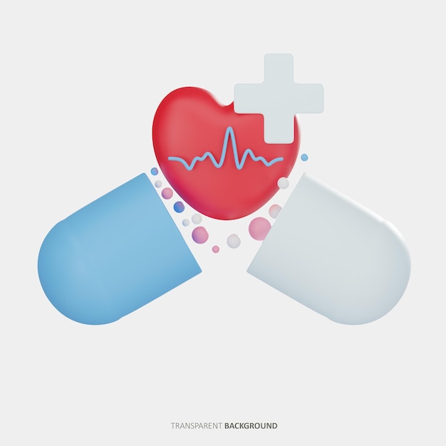 PSD heart beat and pill 3d illustration