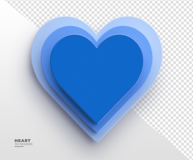 Heart blue in 3d render with transparent background