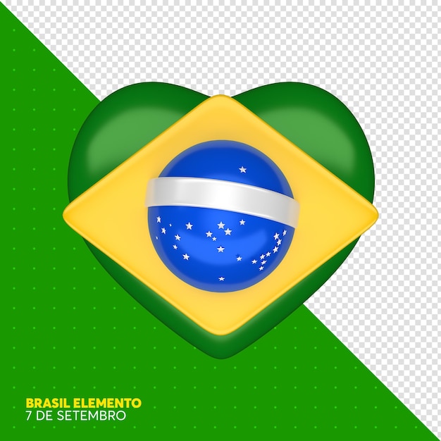 Heart brazil flag in 3d realistic render