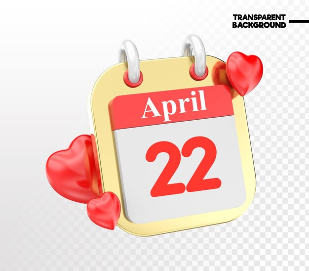 PSD heart calendar month of day 3d render