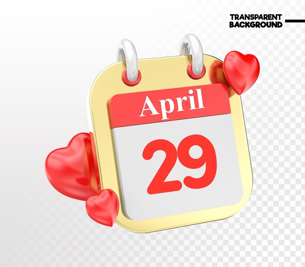 PSD heart calendar month of day 3d render