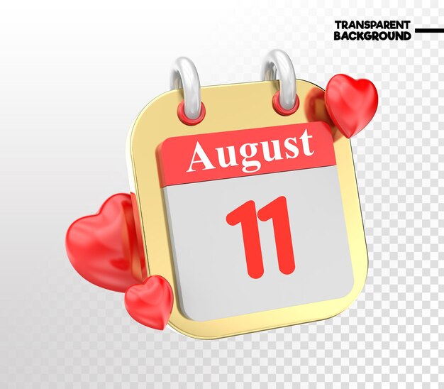 PSD heart calendar month of day 3d render