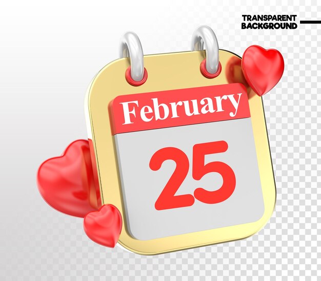 PSD heart calendar month of day 3d render