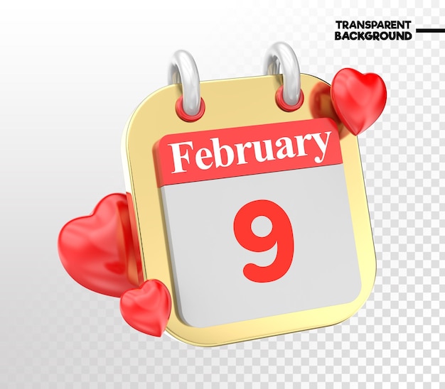 PSD heart calendar month of day 3d render