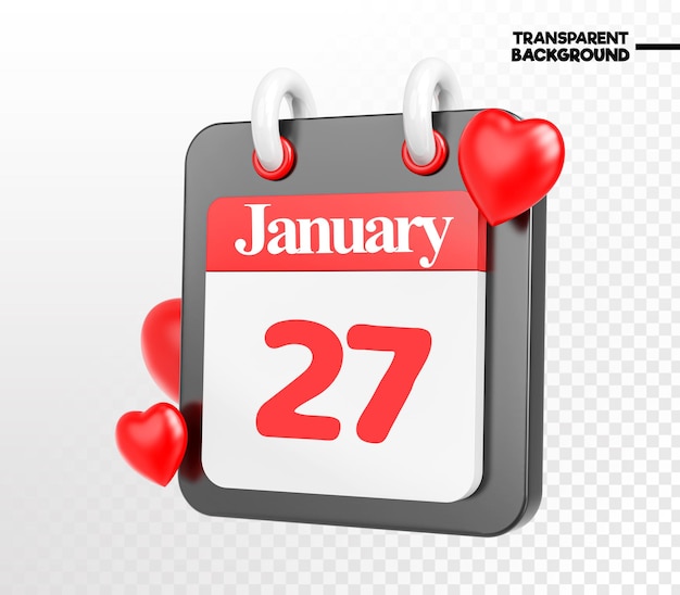PSD heart calendar month of day 3d render