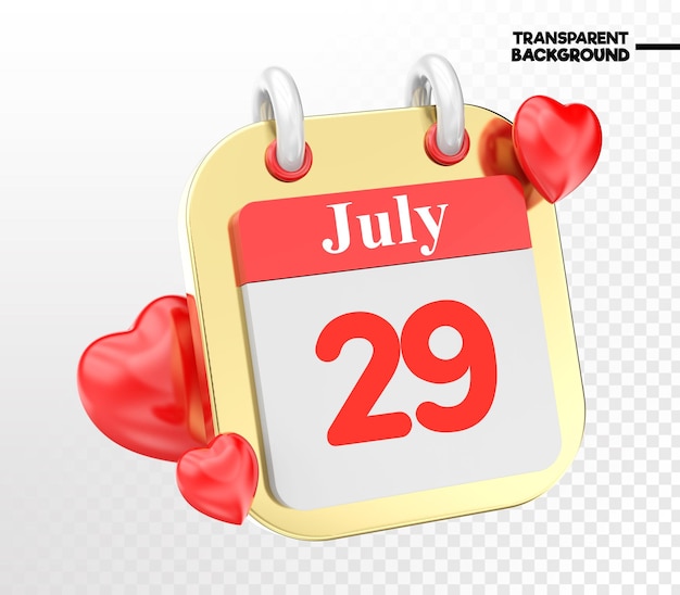 PSD heart calendar month of day 3d render