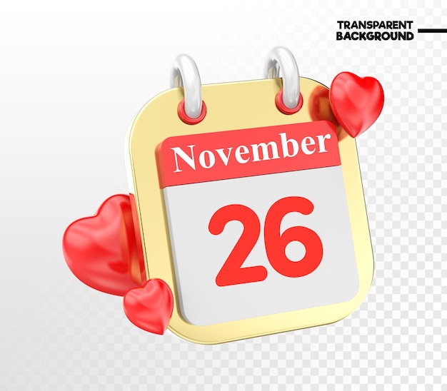Heart calendar month of day 3d render