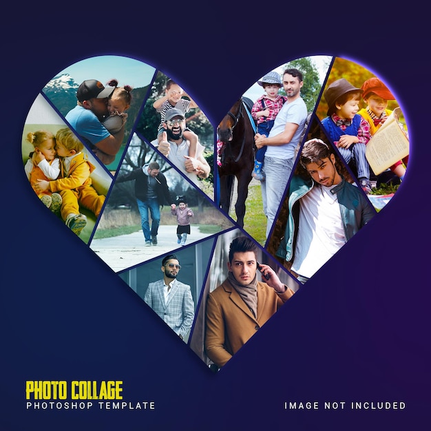 Heart collage photography grid template