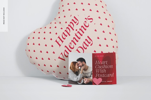 heart cushion with a5 postcard mockup, dropped