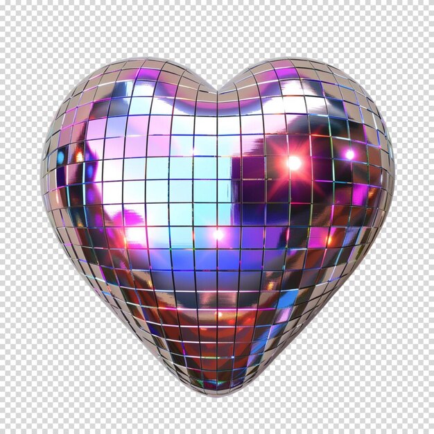 Heart disco ball isolated on transparent background