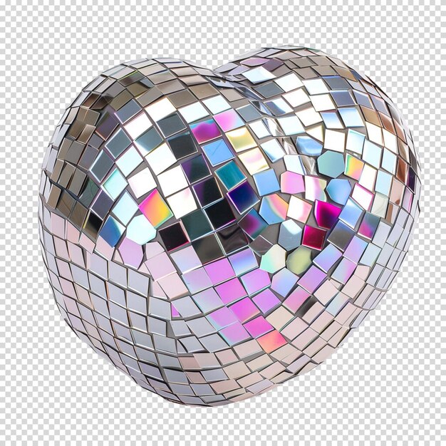 Heart disco ball isolated on transparent background