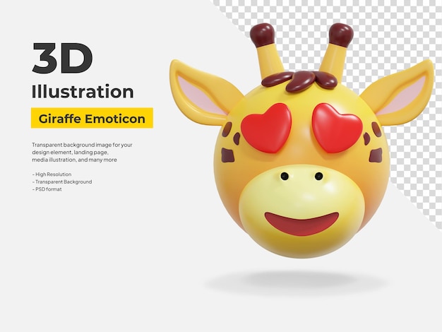 PSD heart eyes emoticon giraffe expression sticker 3d illustration