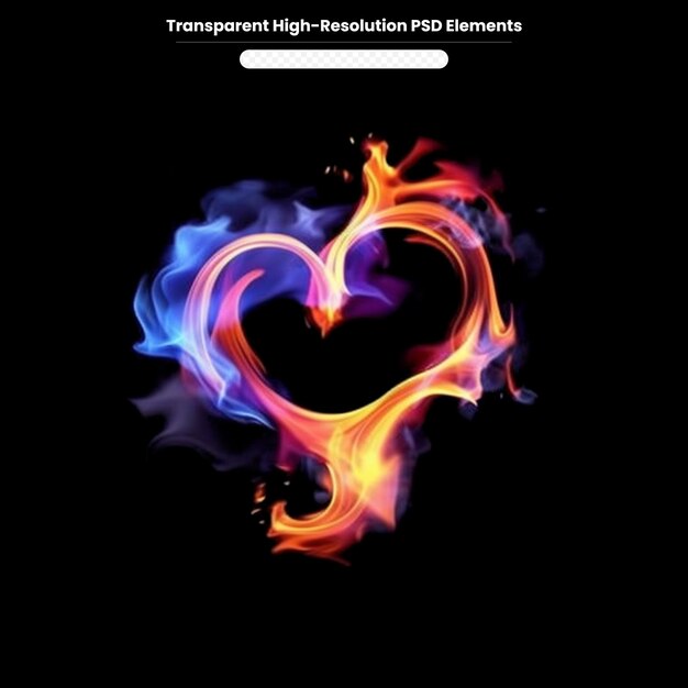 PSD heart of fire on black background