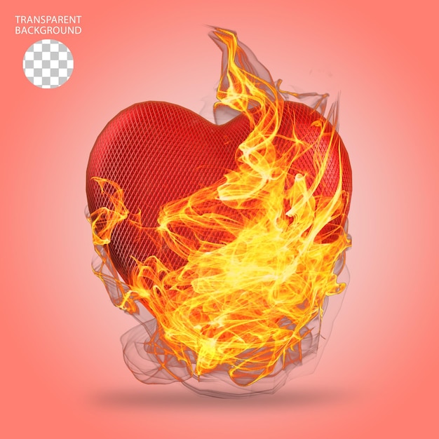 PSD heart in fire isolated 3d rendered illustration