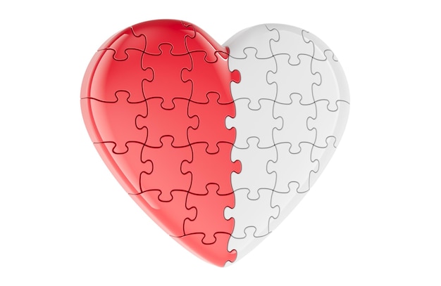 heart from red and white puzzles 3d rendering isolated on transparent background
