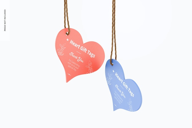 Heart gift tags mockup, hanging