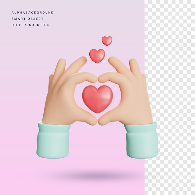 PSD heart hand gesture 3d icon illustration