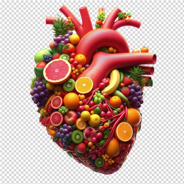 PSD heart of health illustrate vitality with a human heart made of fruits